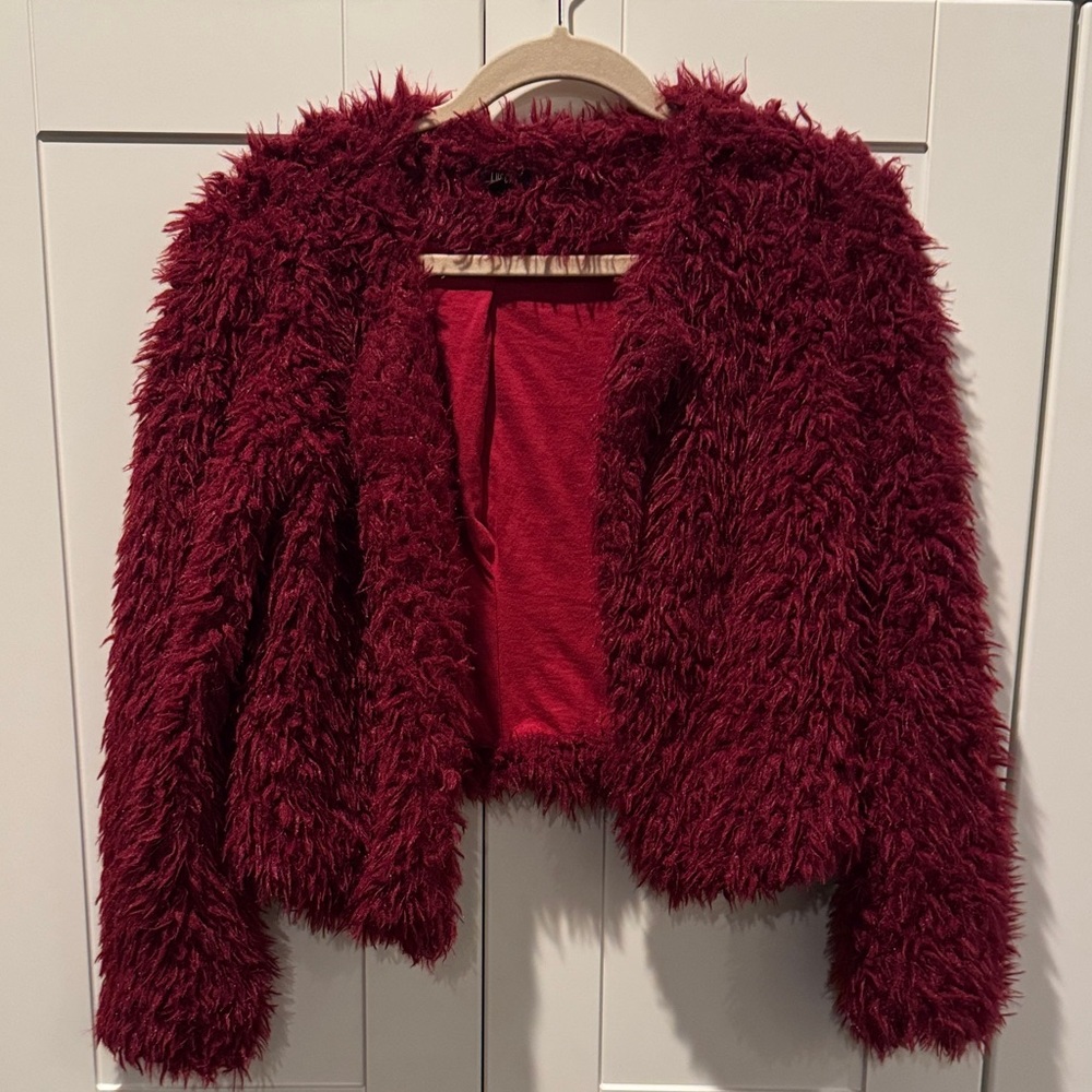 Elegant Burgundy Teddy Jacket